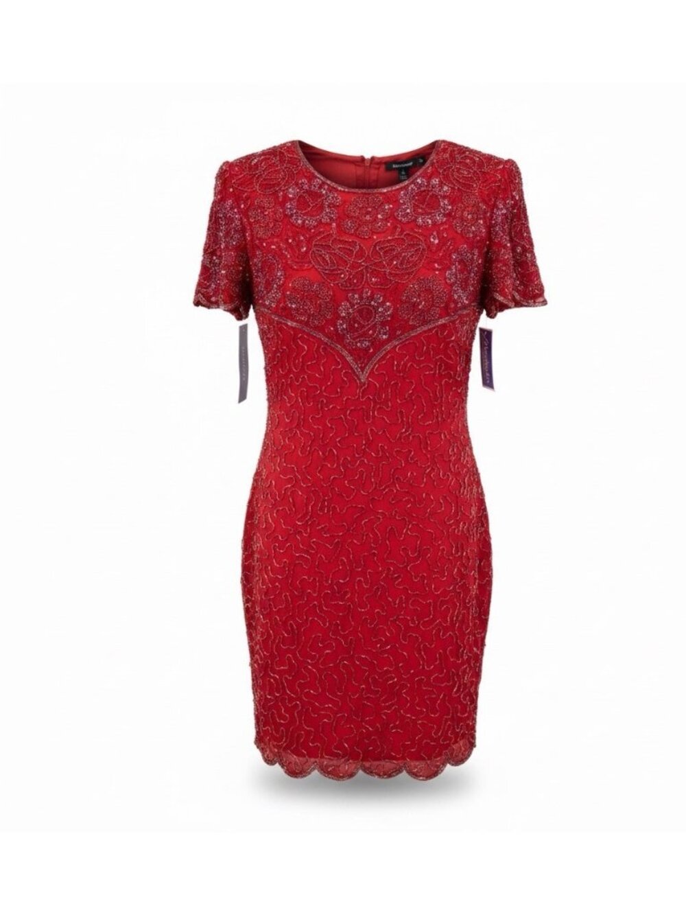 Swee Lo Womens Red Silk Beaded Cocktail Party Dress Rayon Lining Size L 10-12